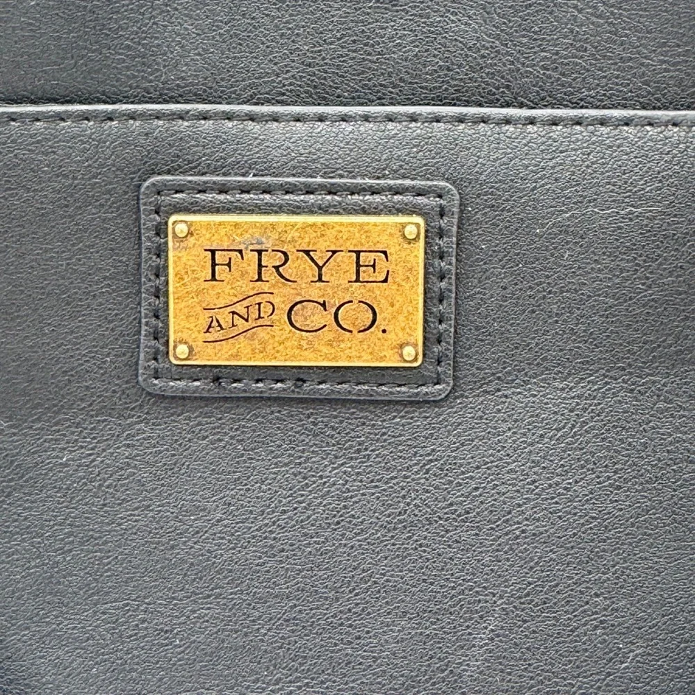 Frye and Co Black Faux Leather Satchel Crossbody Bag Brass Hardware Large